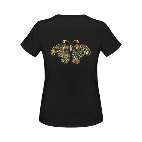 Golden Butterfly on Black Women's Classic T-Shirt (Model T17）