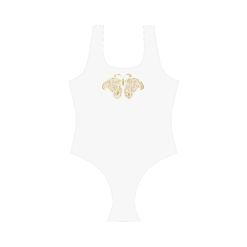 Golden Butterflies on White Vest One Piece Swimsuit (Model S04)