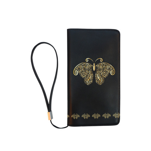 Golden Butterfly on Black Men's Clutch Purse （Model 1638）