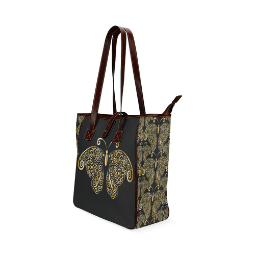 Golden Butterflies on Black Classic Tote Bag (Model 1644)