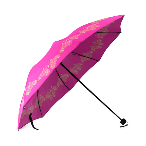 Golden Butterflies on Pink Foldable Umbrella (Model U01)