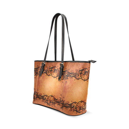 Decorative vintage design and floral elements Leather Tote Bag/Large (Model 1640)