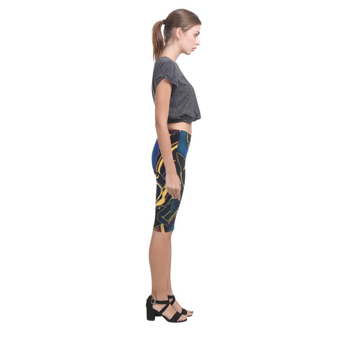 Blue Succulent Colorful golden night Hestia Cropped Leggings (Model L03)