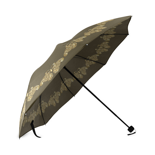 Golden Butterflies on Brown Foldable Umbrella (Model U01)