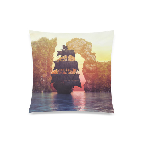 A pirate ship off an island at a sunset Custom Zippered Pillow Case 20"x20"(One Side)