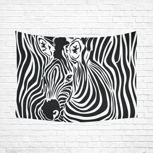 zebra opart, black and white Cotton Linen Wall Tapestry 80"x 60"
