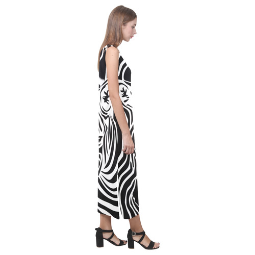 zebra opart, black and white Phaedra Sleeveless Open Fork Long Dress (Model D08)