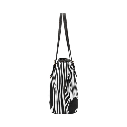 zebra opart, black and white Leather Tote Bag/Small (Model 1651)