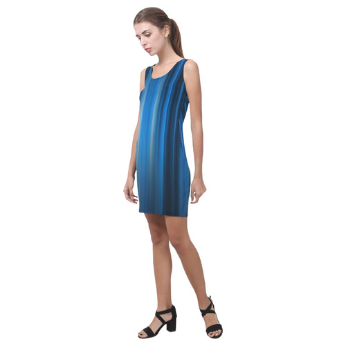 Brillant Blue Black Vertical Stripes Medea Vest Dress (Model D06)