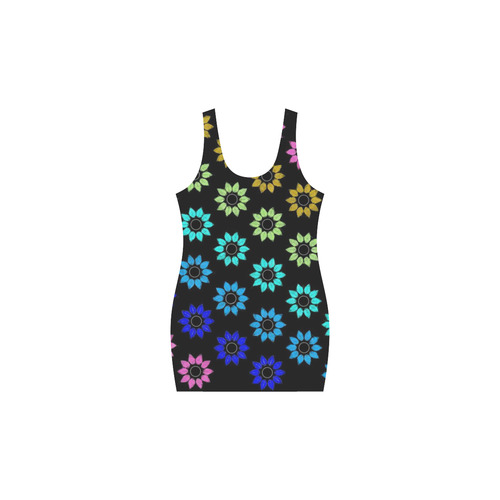 Rainbow Floral Black Medea Vest Dress (Model D06)