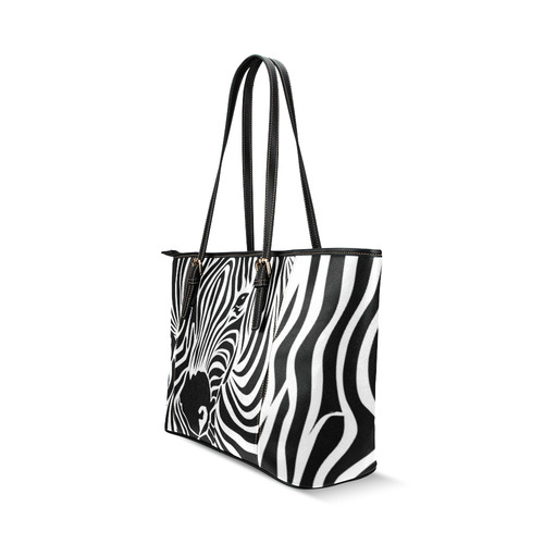 zebra opart, black and white Leather Tote Bag/Small (Model 1640)
