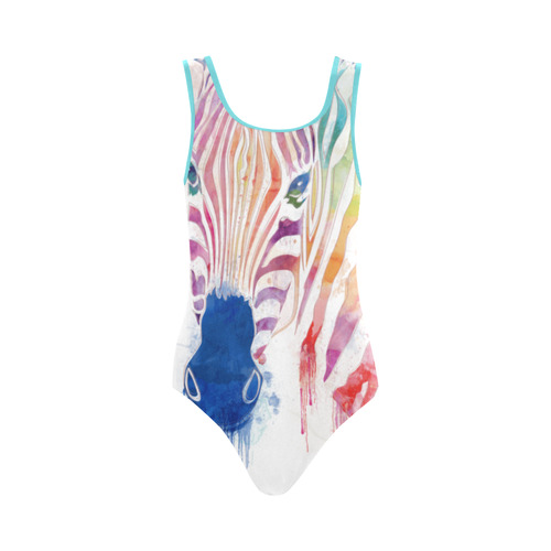 watercolor rainbow zebra Vest One Piece Swimsuit (Model S04)