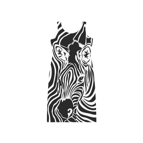 zebra opart, black and white Phaedra Sleeveless Open Fork Long Dress (Model D08)