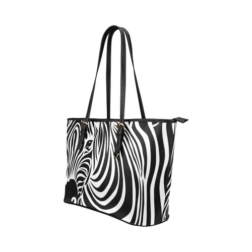 zebra opart, black and white Leather Tote Bag/Small (Model 1651)