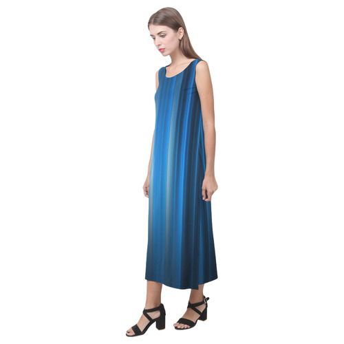 Brillant Blue Black Vertical Stripes Phaedra Sleeveless Open Fork Long Dress (Model D08)