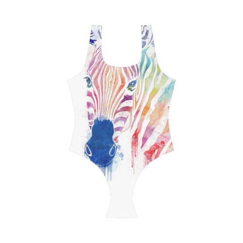 watercolor rainbow zebra Vest One Piece Swimsuit (Model S04)