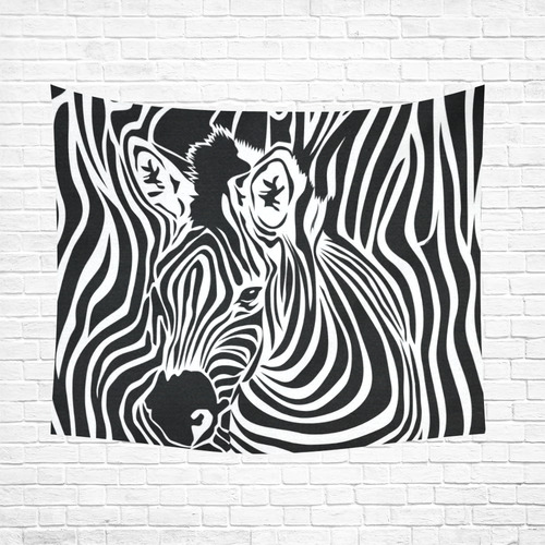 zebra opart, black and white Cotton Linen Wall Tapestry 60"x 51"