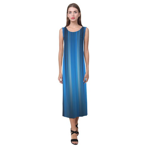 Brillant Blue Black Vertical Stripes Phaedra Sleeveless Open Fork Long Dress (Model D08)