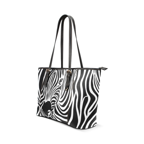 zebra opart, black and white Leather Tote Bag/Small (Model 1640)