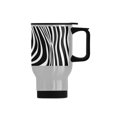 zebra opart, black and white Travel Mug (Silver) (14 Oz)