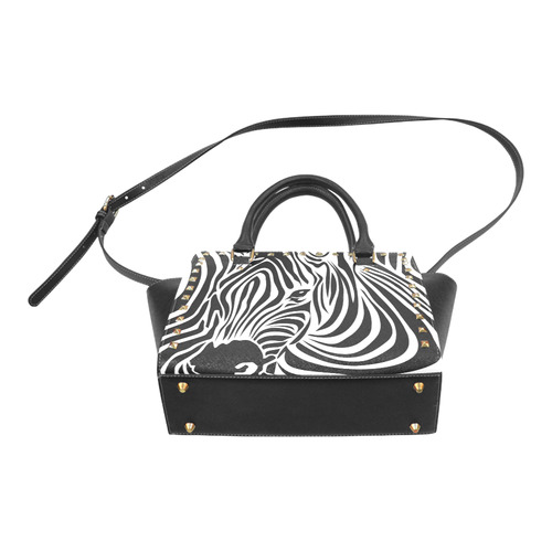 zebra opart, black and white Rivet Shoulder Handbag (Model 1645)
