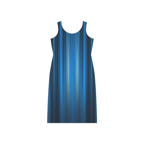 Brillant Blue Black Vertical Stripes Phaedra Sleeveless Open Fork Long Dress (Model D08)
