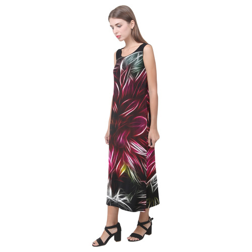 Brilliant Fractal Flower Of Light Phaedra Sleeveless Open Fork Long Dress (Model D08)