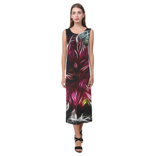 Brilliant Fractal Flower Of Light Phaedra Sleeveless Open Fork Long Dress (Model D08)