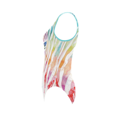 watercolor rainbow zebra Vest One Piece Swimsuit (Model S04)