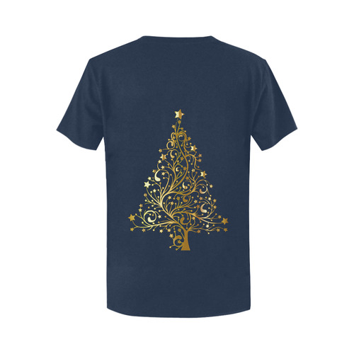 Beautiful Golden Christmas Tree on Blue Women's T-Shirt in USA Size (Two Sides Printing)