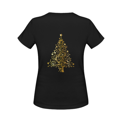 Beautiful Golden Christmas Tree on Black Women's Classic T-Shirt (Model T17）