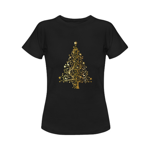 Beautiful Golden Christmas Tree on Black Women's Classic T-Shirt (Model T17）