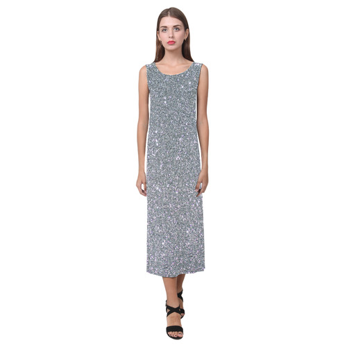 Sparkly Elegant Silver Phaedra Sleeveless Open Fork Long Dress (Model D08)