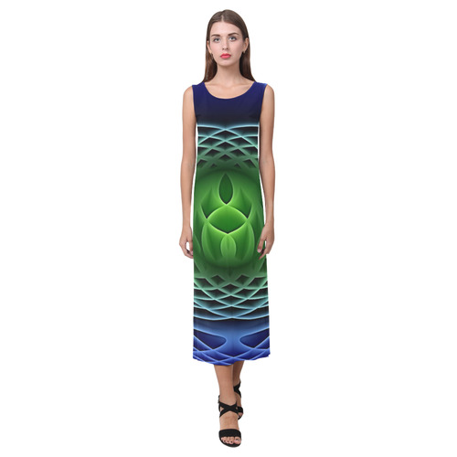 Swirling dreams, blue green Phaedra Sleeveless Open Fork Long Dress (Model D08)