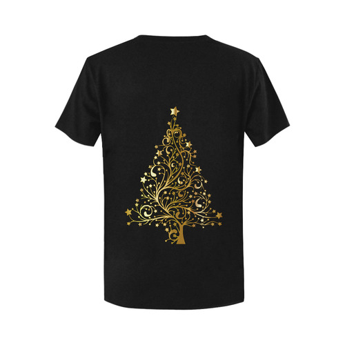 Beautiful Golden Christmas Tree on Black Women's T-Shirt in USA Size (Two Sides Printing)
