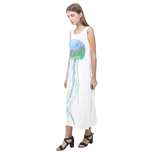 Watercolore JELLY FISH Blue Lilac Green Phaedra Sleeveless Open Fork Long Dress (Model D08)