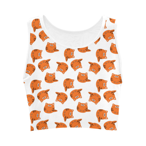 Cute Tiger Striped Kitty Cat Pattern Women's Crop Top (Model T42)