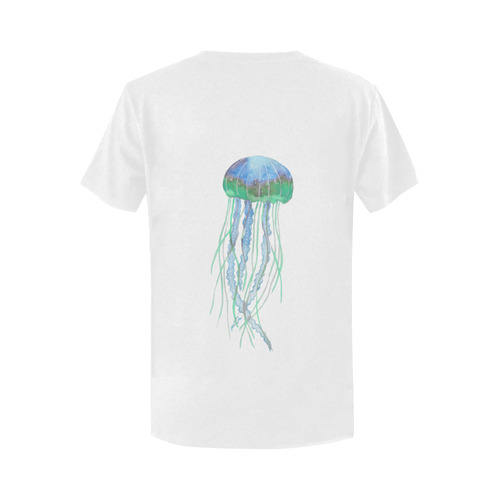 Watercolore JELLY FISH Blue Lilac Green Women's T-Shirt in USA Size (Two Sides Printing)