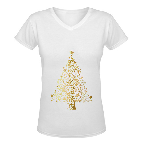 Beautiful Golden Christmas Tree Women's Deep V-neck T-shirt (Model T19)