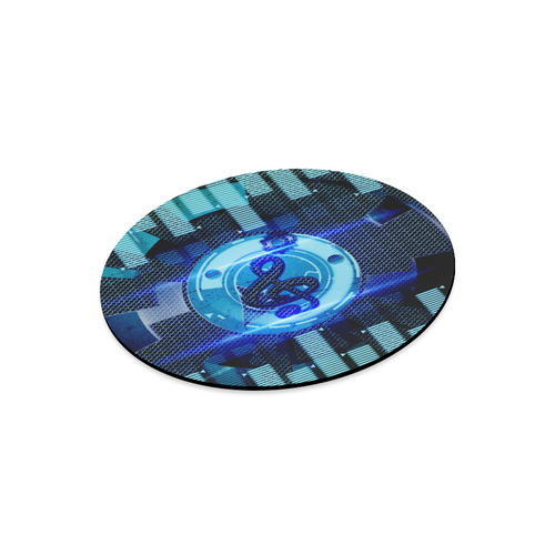 Music, clef in blue mechanical design Round Mousepad