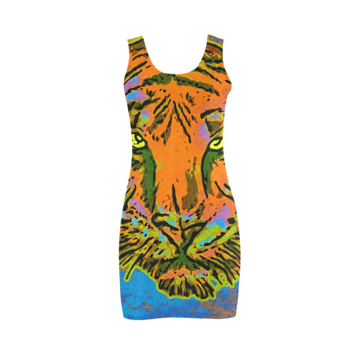 Pop Art TIGER HEAD orange green blue Medea Vest Dress (Model D06)