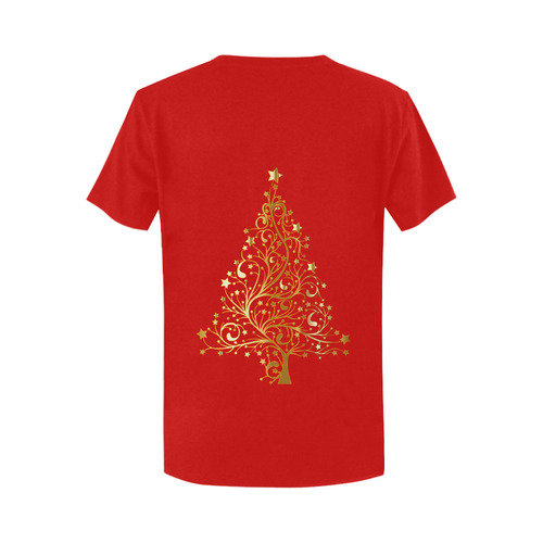 Beautiful Golden Christmas Tree on Red Women's T-Shirt in USA Size (Two Sides Printing)