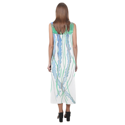 Watercolore JELLY FISH Blue Lilac Green Phaedra Sleeveless Open Fork Long Dress (Model D08)