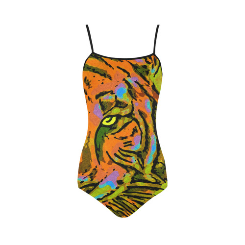 Pop Art TIGER HEAD orange green blue Strap Swimsuit ( Model S05)