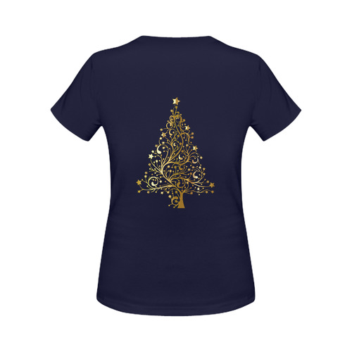 Beautiful Golden Christmas Tree on Blue Women's Classic T-Shirt (Model T17）