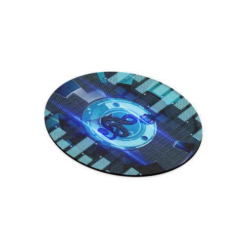Music, clef in blue mechanical design Round Mousepad