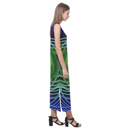 Swirling dreams, blue green Phaedra Sleeveless Open Fork Long Dress (Model D08)