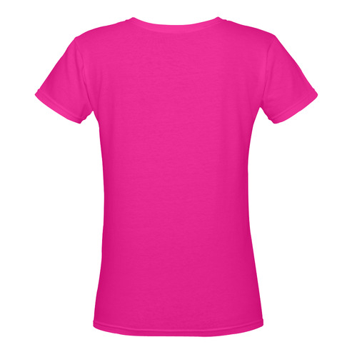 Beautiful Golden Christmas Tree on Pink Women's Deep V-neck T-shirt (Model T19)