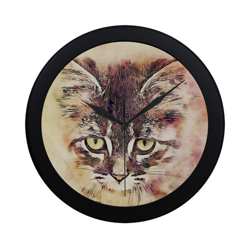 watercolor cat Circular Plastic Wall clock