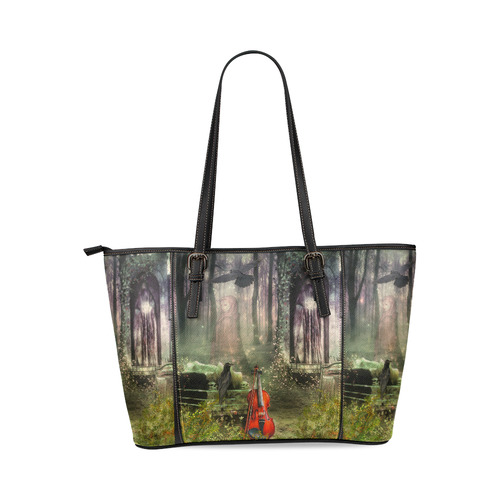 last song (halloween) Leather Tote Bag/Large (Model 1640)